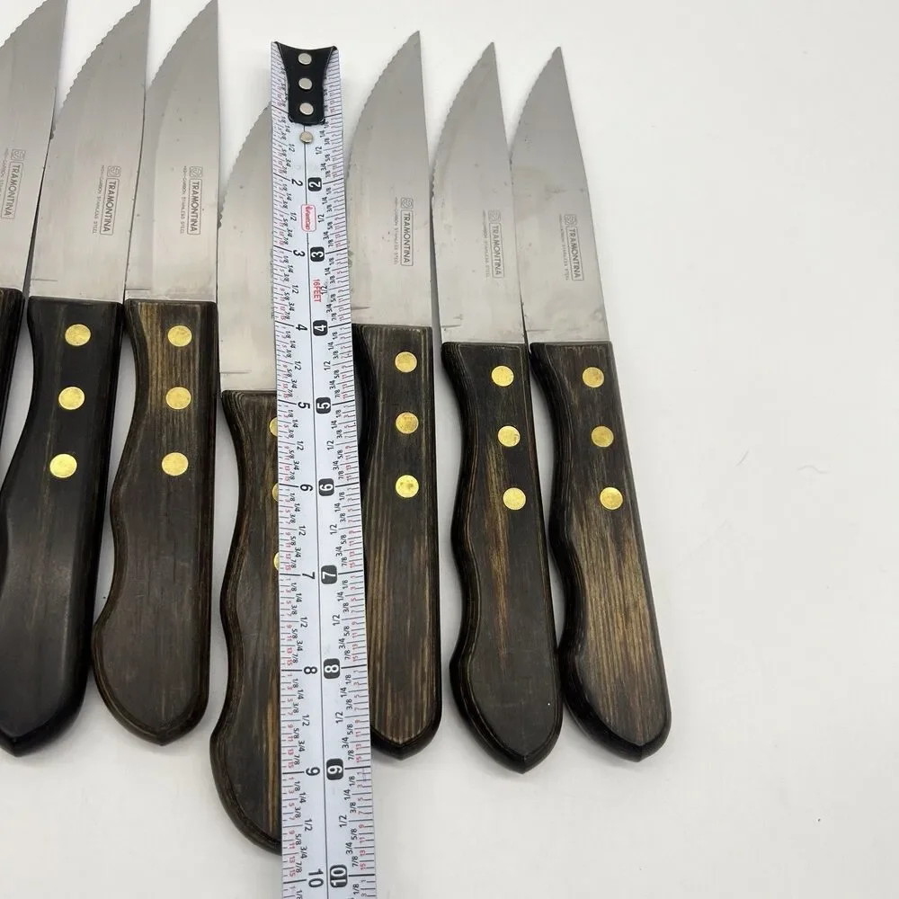 Set (7) TRAMONTINA Porterhouse SERRATED STEAK KNIVES w/ WOODEN WALL Hang/Drawer
